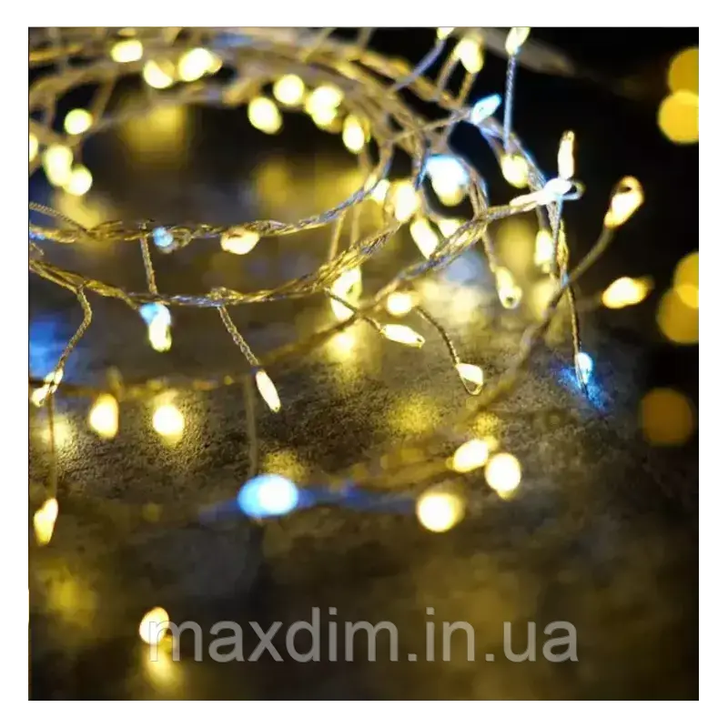 LED гірлянда новорічна Роса плетена 300LED 10м колір Теплий Білий 8 режимів від 220В