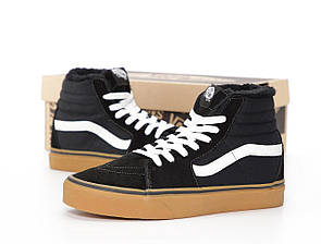 Кеди чоловічі чорні зимові Vans Old Skool High Black White Gum Winter Fur (09726)