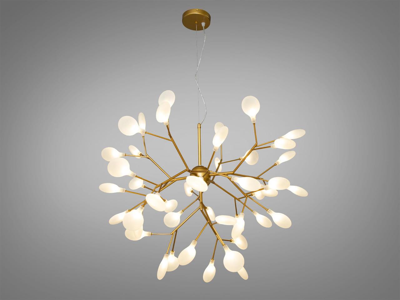 Люстра з матовим листям на 45 ламп золото сатин 887-45A GD