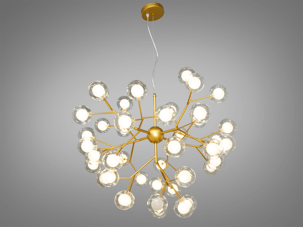 Люстра з прозорими матовими кулями на 45 ламп золото сатин 887-45B GD