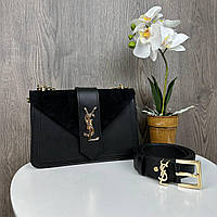 Женская мини сумочка клатч замшевая + кожаный женский ремень подарочный комплект 1338+Р