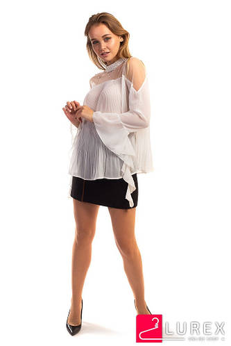 Шифоновая блузка-плиссе Hello Kiss! - белый цвет, L (есть размеры) (ID ...