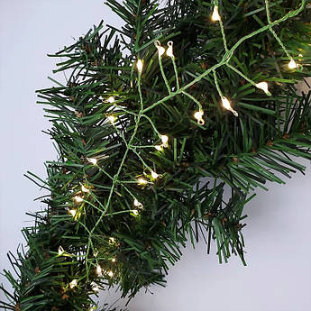 Гірлянда Роса Хвойна лапа 4 метра | 100 led | Зелений кабель | Мішура | Феєрверк