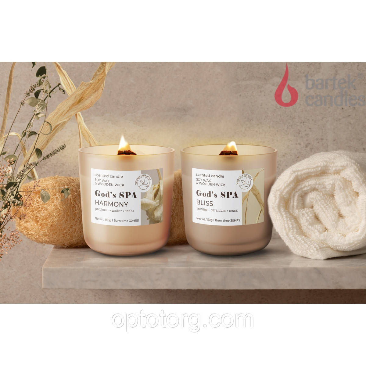 Свечи ароматизовані в склянці Bartek God's Spa з бамбуковим гнітом 150 г