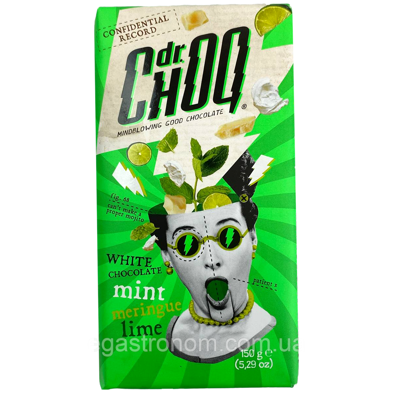 Шоколад білий меренга з м`ятою та лаймом Др.Чок Dr.Choq mint lime 150g 12шт/ящ (Код: 00-00015515)