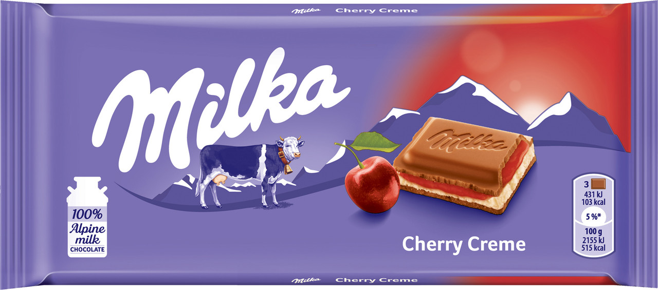 Молочний шоколад Milka Cherry Creme Вишневий крем 100г