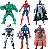 Ігровий набір 6в1 фігурки Супергероїв Марвел: Халк, Тор, Капітан Америка, Росомаха, Бетмен, Людина-павук 15 см