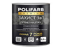 Емаль-грунт поліуретанова POLIFARB "ЗАХИСТ 3 в 1 ХАММЕР" молоткова срібляста 2,2 кг