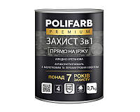 Емаль-грунт поліуретанова POLIFARB "ЗАХИСТ 3 в 1 ХАММЕР" молоткова срібляста 0,7 кг