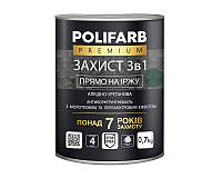 Емаль-грунт поліуретанова POLIFARB "ЗАХИСТ 3 в 1 ХАММЕР" молоткова морська зелень 0,7 кг