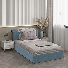 Полуторне ліжко Хюгге з м'якою обивкою та ортопедичними ламелями Блакитний 900*1272*2076 мм