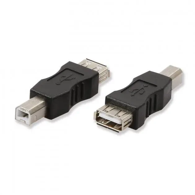 Перехідник USB AF мама USB В для принтера сканера чорний, фото 1
