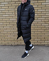 Мужская зимняя парка Nike черная спортивная до -25*С Удлиненная куртка Найк с капюшоном (G)