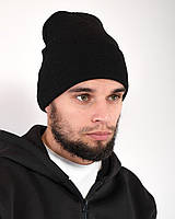 Мужская шапка черная зимняя теплая с отворотом унисекс мужская женская на зиму (G)