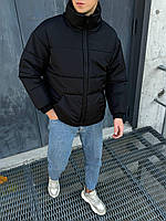 Мужская зимняя куртка черная оверсайз без капюшона до -20*С однотонная Пуховик на зиму (G)