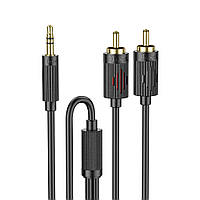 Аудио кабель с AUX mini-Jack 3,5 мм на Double RCA тюльпан Hoco lotus audio cable (1.5m). Black