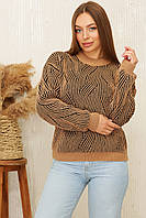 Женский теплый вязанный свитер с узором бежевого цвета. Модель 225