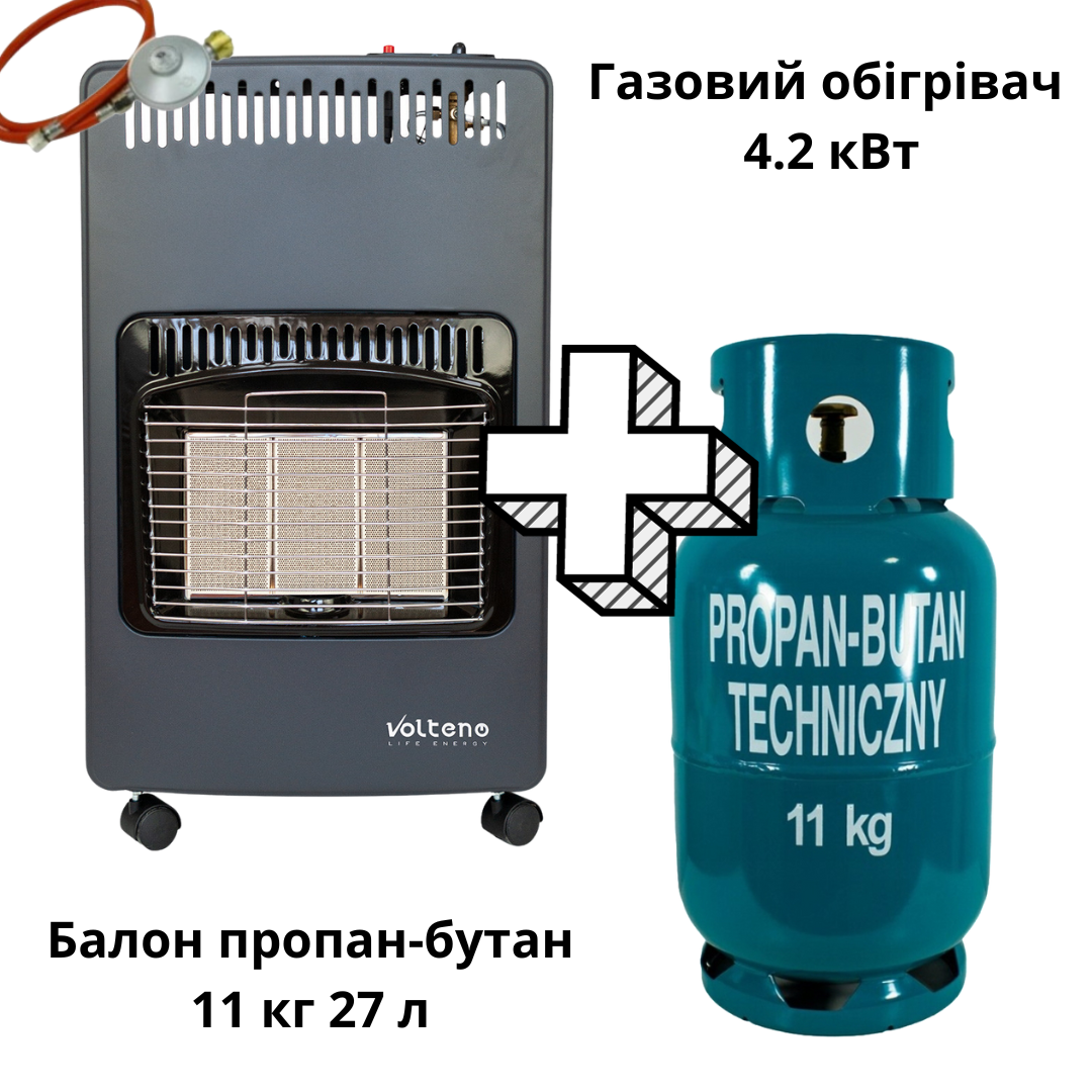 Портативный газовый обогреватель Volteno VO2821 4.2 кВт + Баллон пропан-бутан технический 11кг 27 л Vitkovice - фото 1 - id-p2032720140