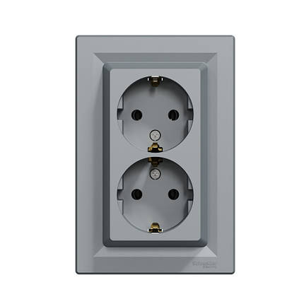 Розетка Schneider Electric Asfora сталь подвійна з заземленням внутрішня EPH9900162, фото 1
