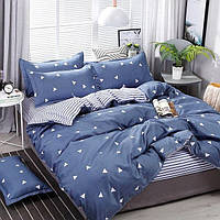 Комплект постельного белья хлопковый синий в полоску двуспальный Постельное белье из хлопка (B)
