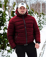 Мужская зимняя куртка оверсайз короткая бордовая до -25*С короткий Пуховик с капюшоном (G)