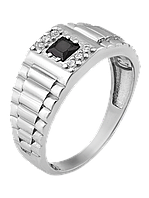 Перстень серебряный мужской с объемным узором ониксом и фианитами