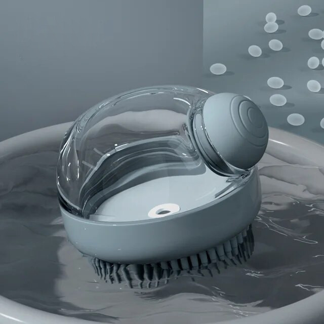 Щітка силіконова масажна для миття тварин з дозатором Semi Cleaning Device, Grey EXP