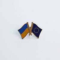 Значок на одежду Флаги Украины и ЕС с застежкой Dobroznak и позолоченным покрытием