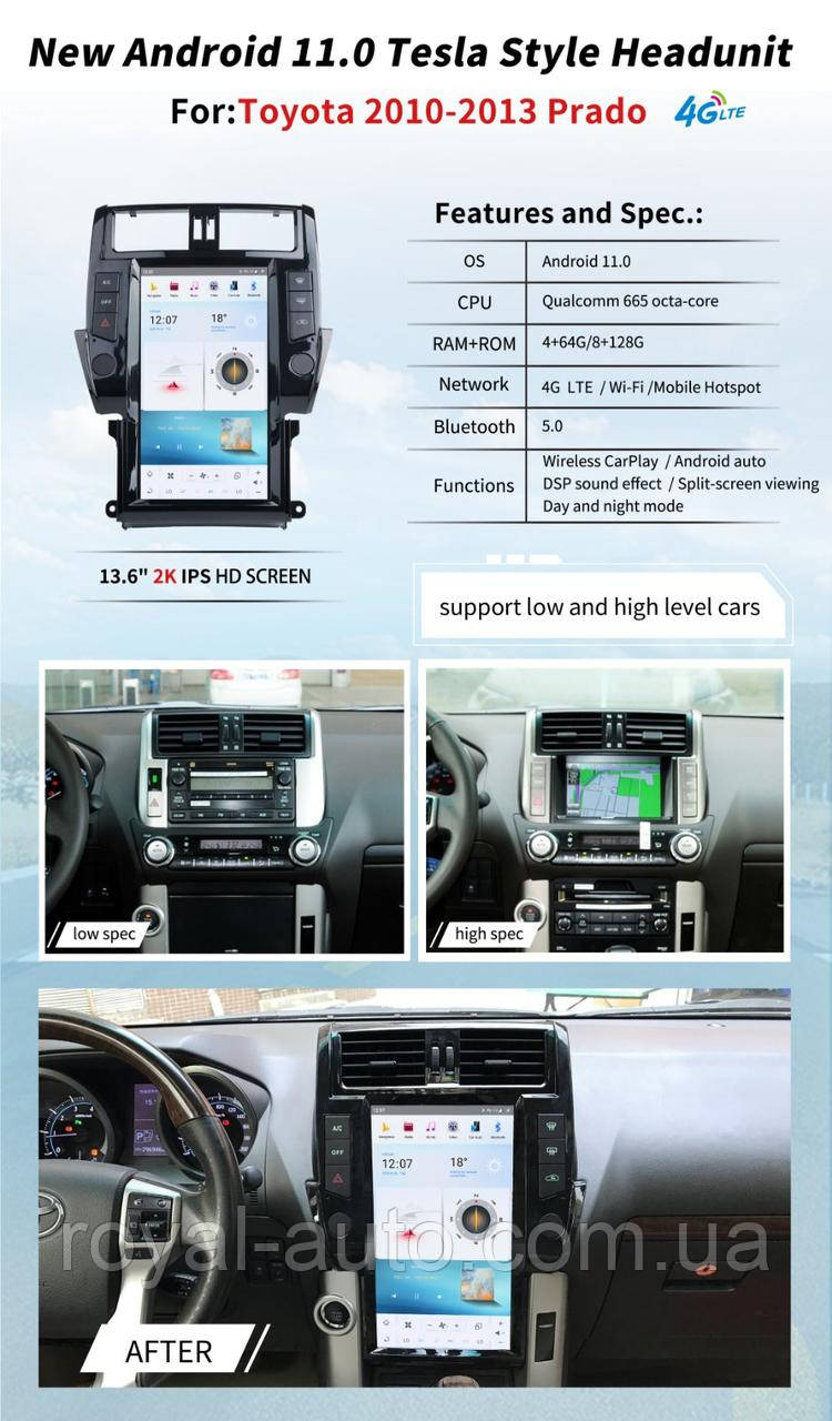 Головний прилад монітор 13.6 Android Toyota Prado 2010-2013 Тойота Прадо головное устройство мультимедіа, фото 1