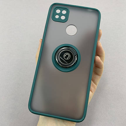 Чохол для Xiaomi Redmi 9C чохол з кільцем підставкою на телефон сяомі редмі 9с темно-зелений t8b, фото 1