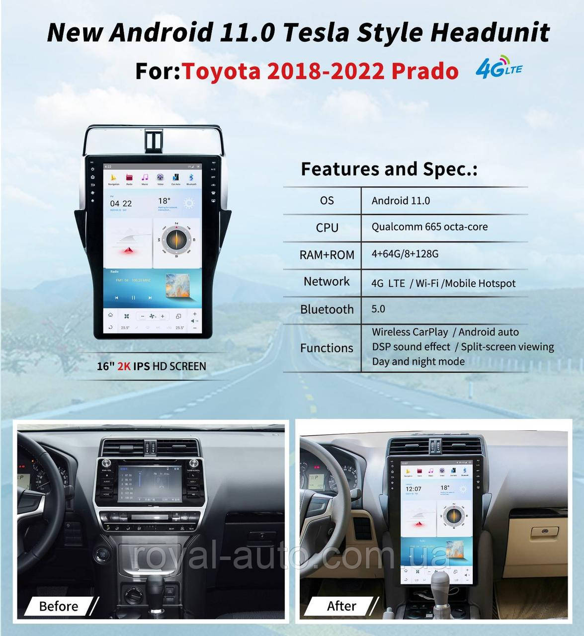 Головний прилад монітор Android Toyota Prado 2018-2022 Тойота Прадо головное устройство магнітола мультимедіа