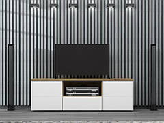 Тумба комод під телевізор з полицею і висувними шухлядами без ручок стильна Mezzo ММ