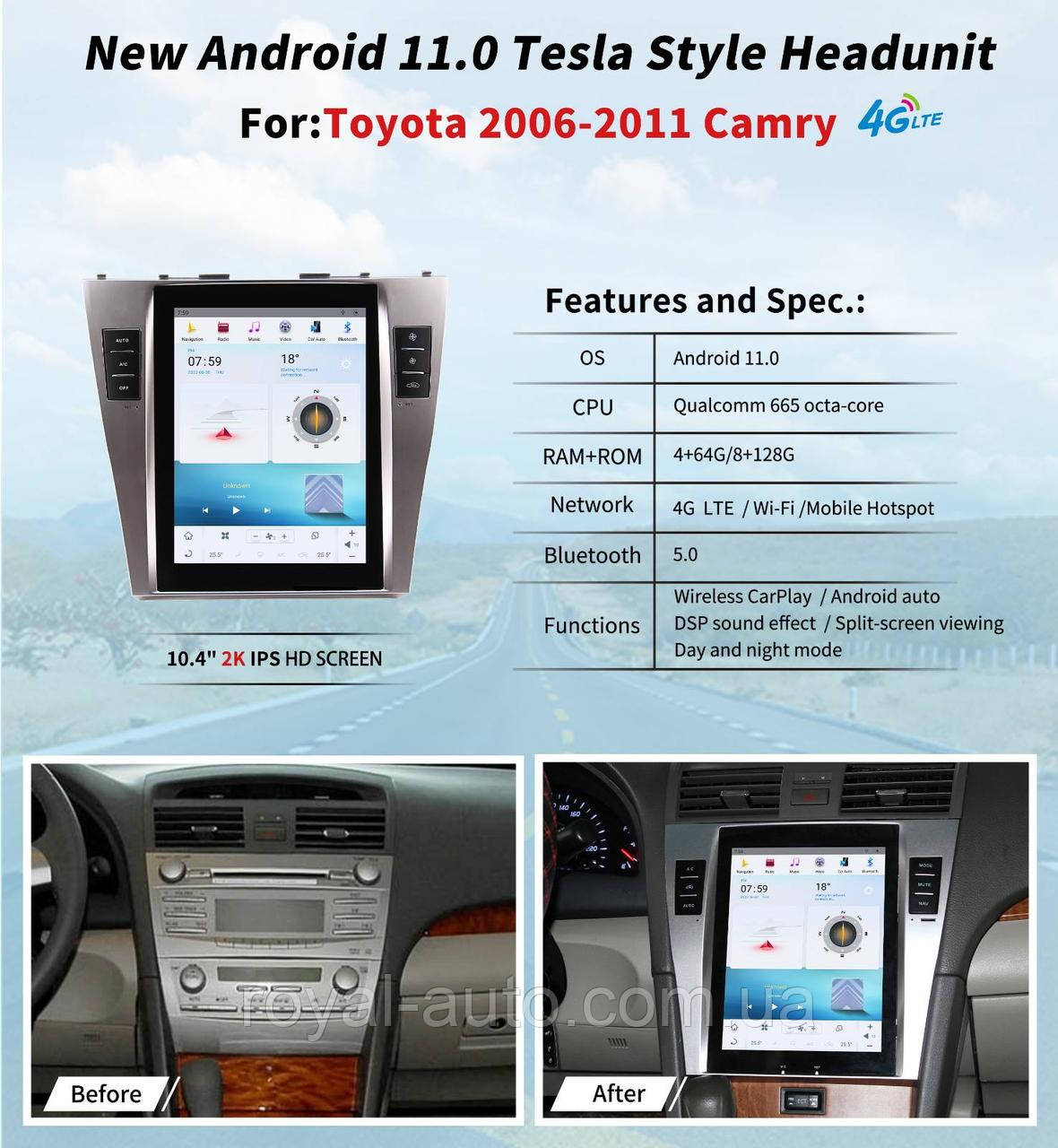 Головний прилад монітор Android Toyota Camry 2006-2011 Тойота Кемри головное устройство магнітола мультимедіа