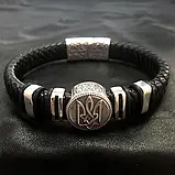 Браслет зі шкіри - вставка Тризуб зі срібла 23.09 гр, фото 3