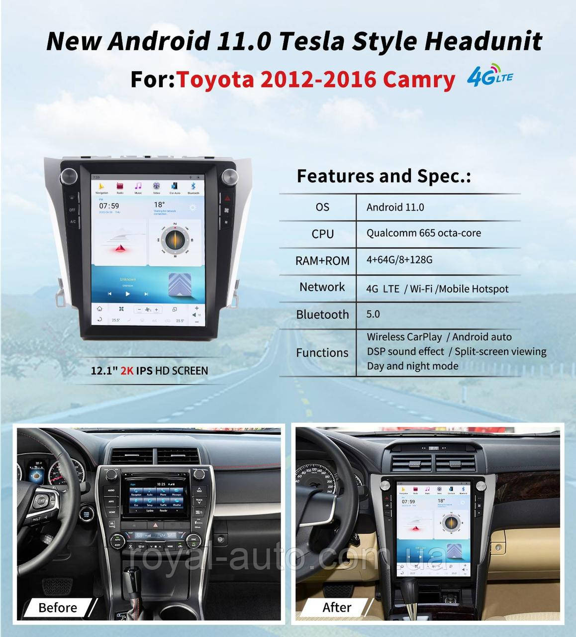 Головний прилад монітор Android Toyota Camry 2012-2016 Тойота Кемри головное устройство магнітола мультимедіа, фото 1