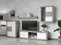 Стильная стенка для гостиной, мебель модульная в зал Aturo ММ Вудкон/белый