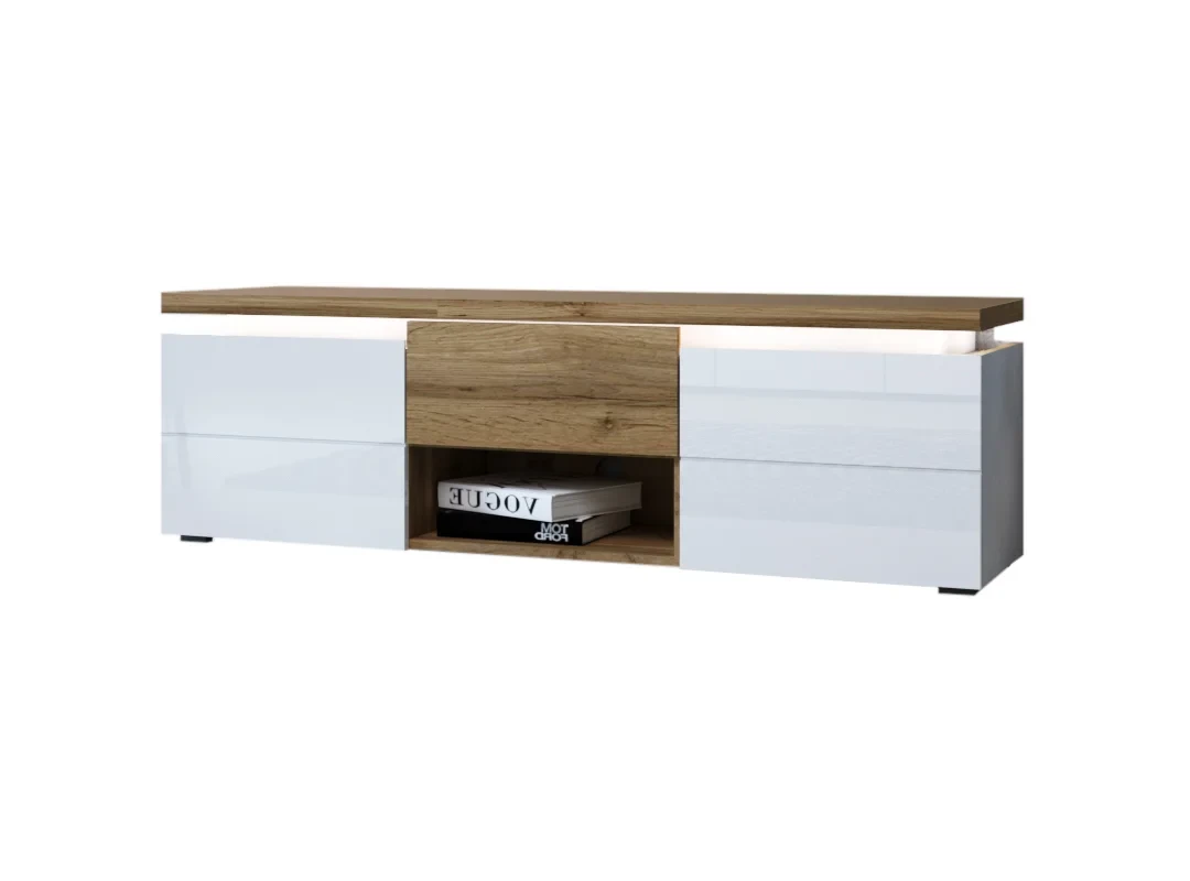 Довга тв тумба, сучасна тумбочка під телевізор з полицею і висувними шухлядами без ручок Cortina 160 ММ