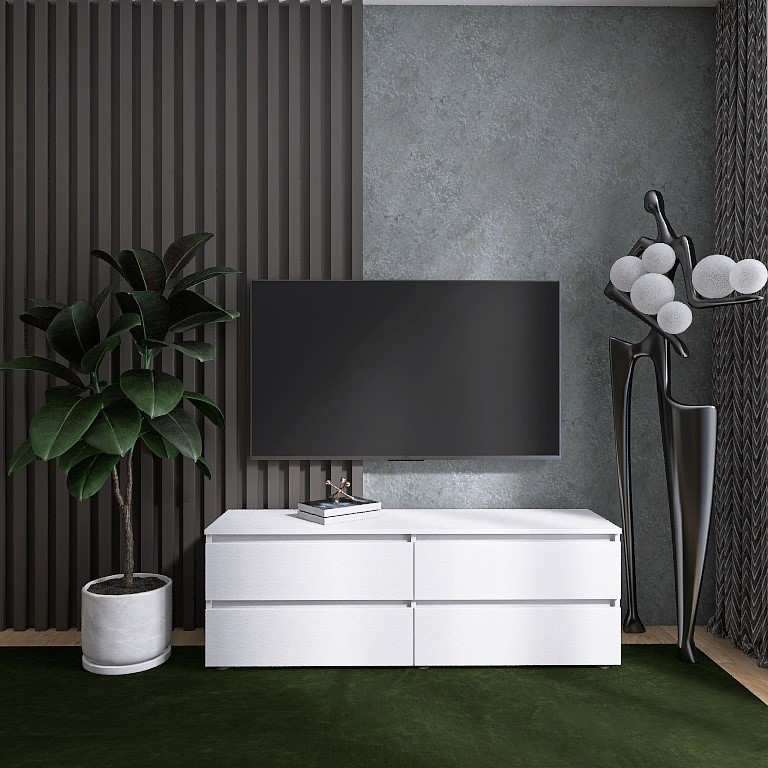 Тумба під телевізор біла, тумбочка під ТВ з висувними шухлядами без ручок Лайт Еверест