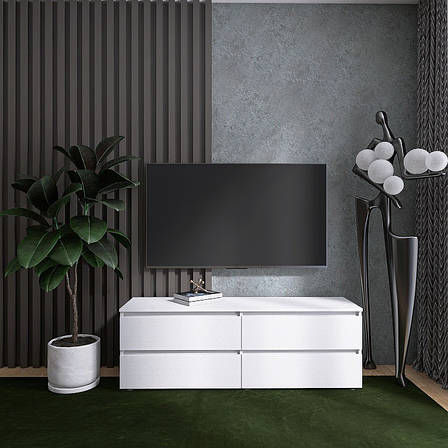 Тумба під телевізор біла, тумбочка під ТВ з висувними шухлядами без ручок Лайт Еверест, фото 1