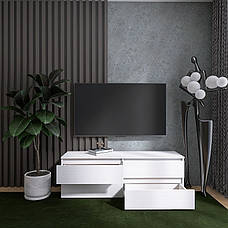 Тумба під телевізор біла, тумбочка під ТВ з висувними шухлядами без ручок Лайт Еверест, фото 3