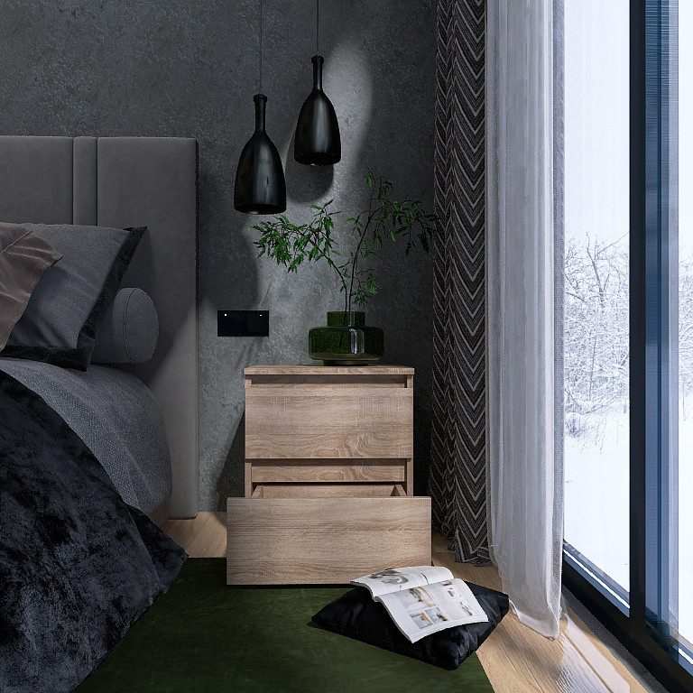 Приліжкова тумбочка без ручок для спальні на 2 висувні шухляди ТЛ-1 Лайт Еверест