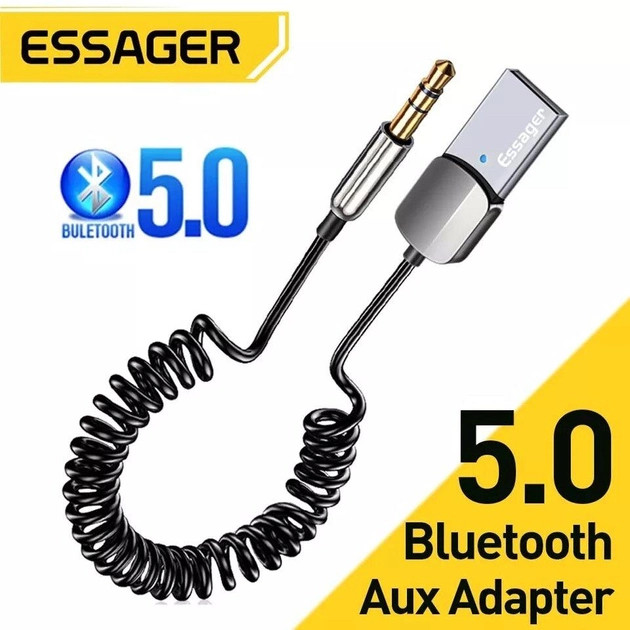 Автомобільний Bluetooth адаптер приймач Essager стерео 5.0 з мікрофоном для автомобіля машини пк аукс авто, фото 1