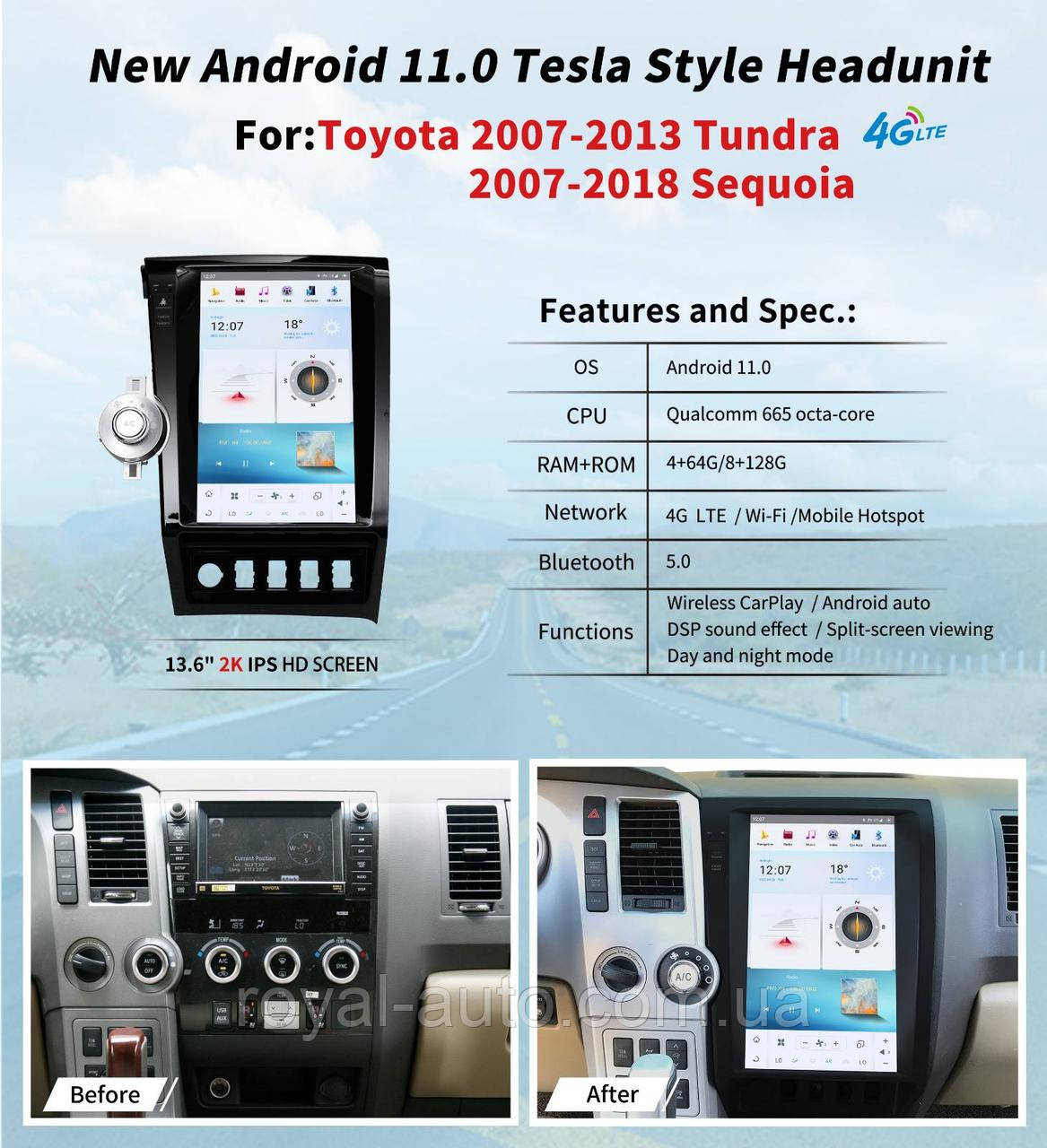 Головний прилад монітор Android Toyota Tundra 2007-2013 Sequoia 2007-2018 головное устройство магнітола