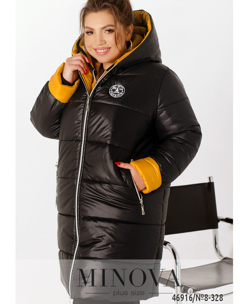 Зимова куртка жіноча чорного кольору на синтепоні, великих розмірів від 52 до 66