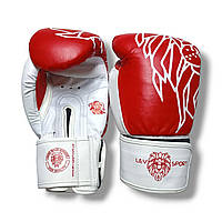 Боксерские перчатки LEV SPORT ТОП 10 oz кожа красно-белые