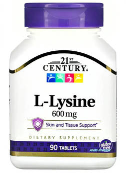 Лізин L-lysine  21st CENTURY, 600мг 90 табл.