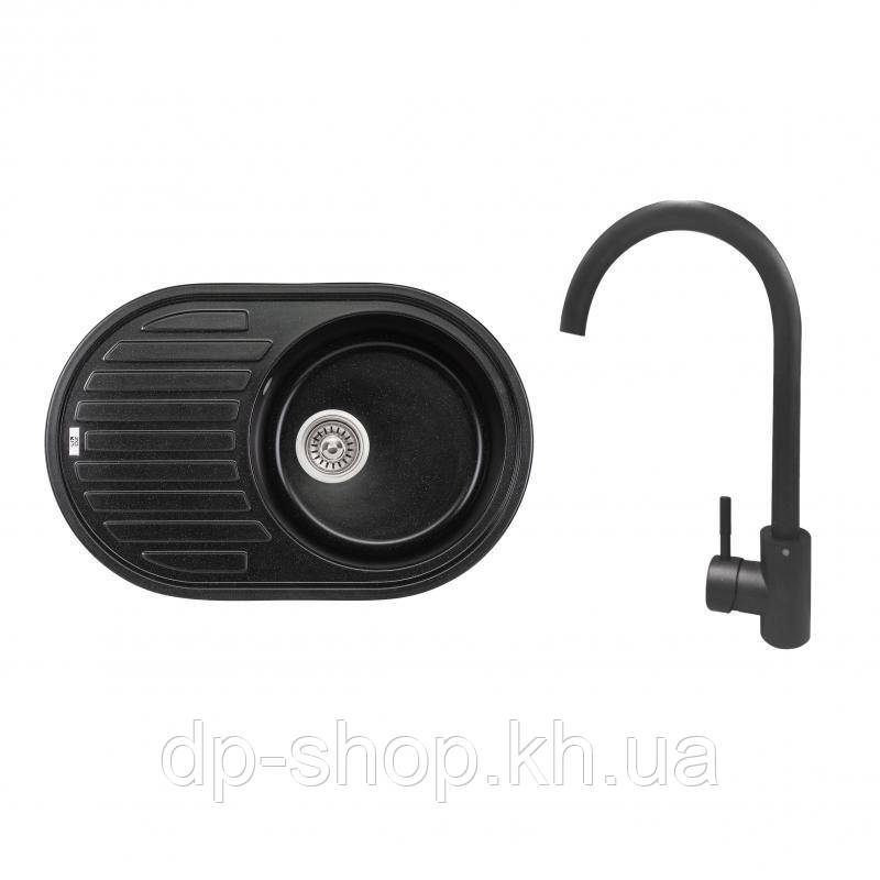 Набір: Кухонна мийка Lidz 780x500/200 BLM-14 (LIDZBLM14780500200) + Lidz Aria Змішувач для кухні 015F (k35), фото 1
