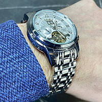 Мужские механические часы с автоподзаводом стальные с браслетом металлические наручные часы круглые с датой