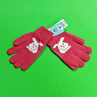 Детские теплые перчатки с начесиком 6-8 лет малиновые Зайка