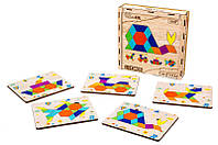 Деревянная головоломка набор "Танграм" 5 рисунков в дер. упаковке Puz-33654 г. 23*22.5*4.5 PuzzleOk